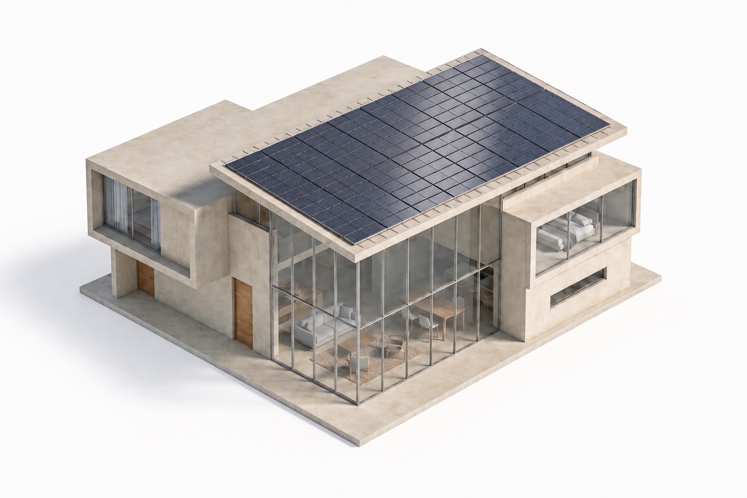 Architectural model of a residential villa with rooftop solar panels