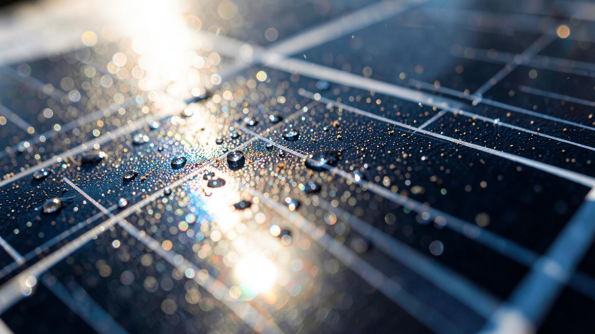Rain droplets on the surface of a solar panel